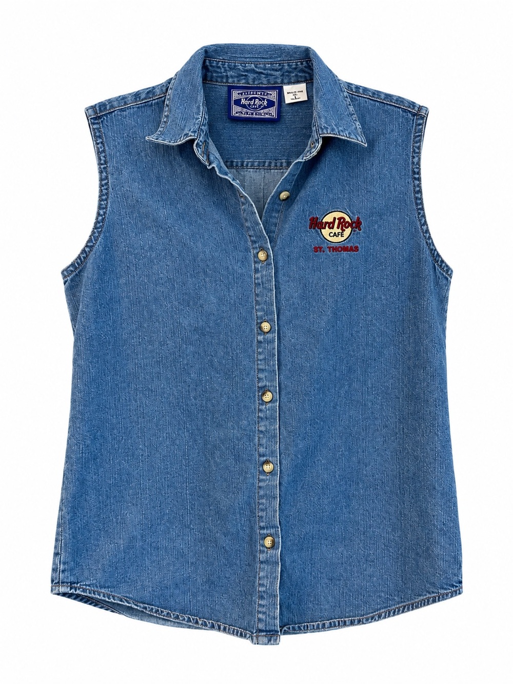 Hard Rock Cafe Blue Denim Sleeveless Button-Front Top - Picture 1 of 5